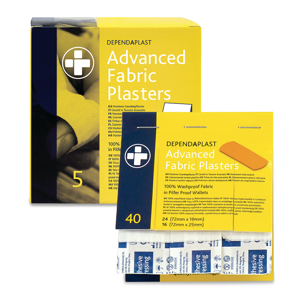 Dependaplast - Tan Advanced 100% Washproof Fabric Plasters - Assorted - Pilfer Proof Wallet of 40
