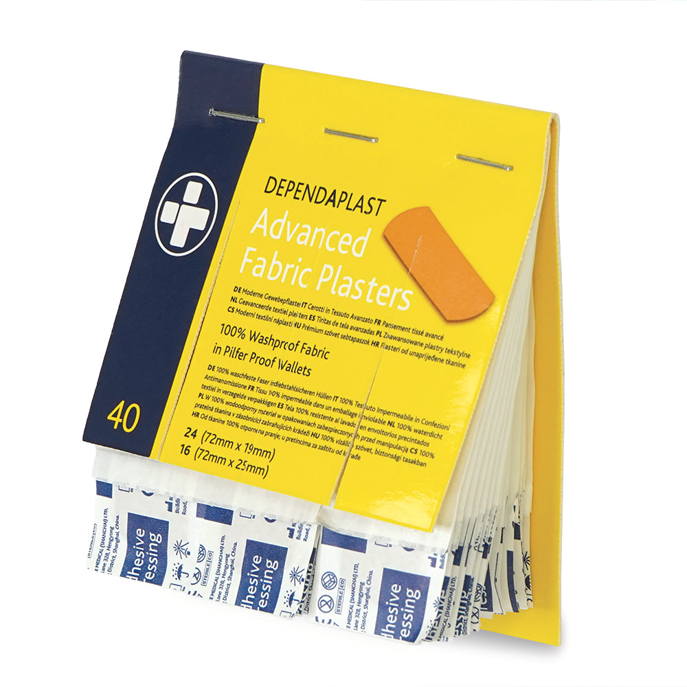Dependaplast - Tan Advanced 100% Washproof Fabric Plasters - Assorted - Pilfer Proof Wallet of 40