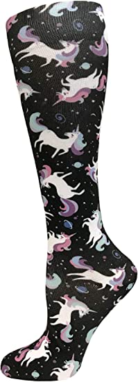 12" Soft Comfort Compression Socks Unicorn Black