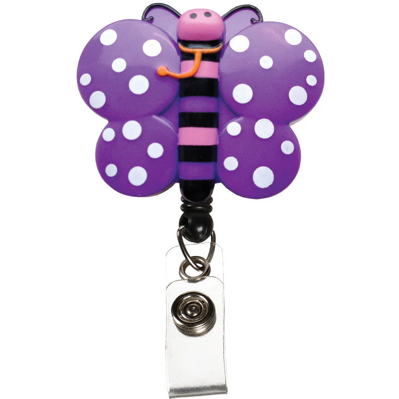 Deluxe Retractable ID Holder - Purple Butterfly