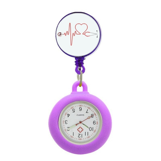 Retractable Nurses Fob Watch - Purple Heart