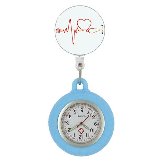 Retractable Nurses Fob Watch - Blue Heart Beat Stethoscope