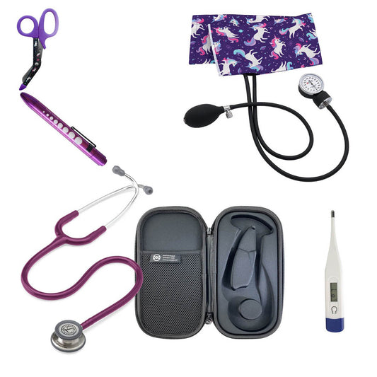 Advanced Nurses Kit Unicorn - Littmann Classic III Stethoscope Purple 5831, Sphyg, Thermometer, Scissors and More!