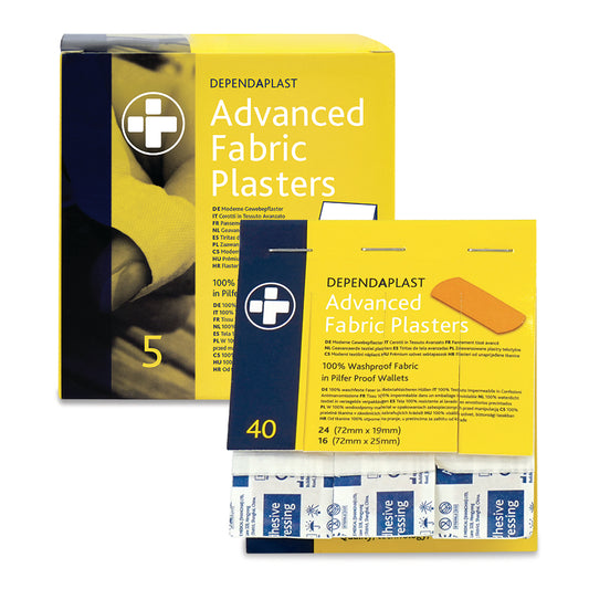 Dependaplast - Tan Advanced 100% Washproof Fabric Plasters - Assorted - Pilfer Proof Wallet of 40