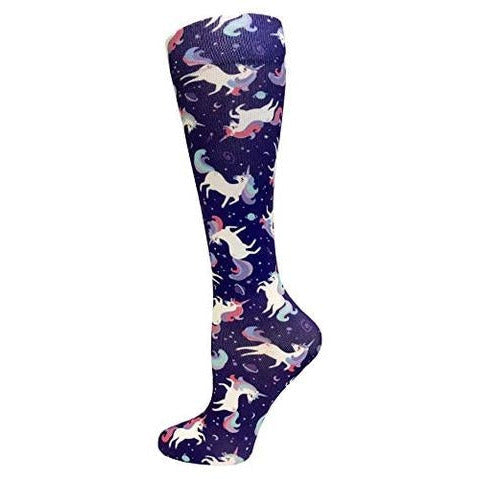 12" Soft Comfort Compression Socks Unicorn Violet Blue