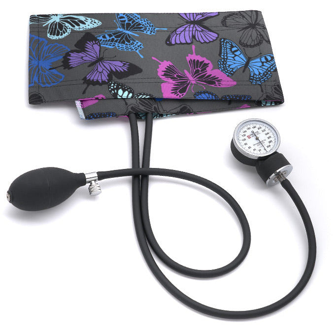 Premium Adult Aneroid Sphygmomanometer- Butterflies Grey