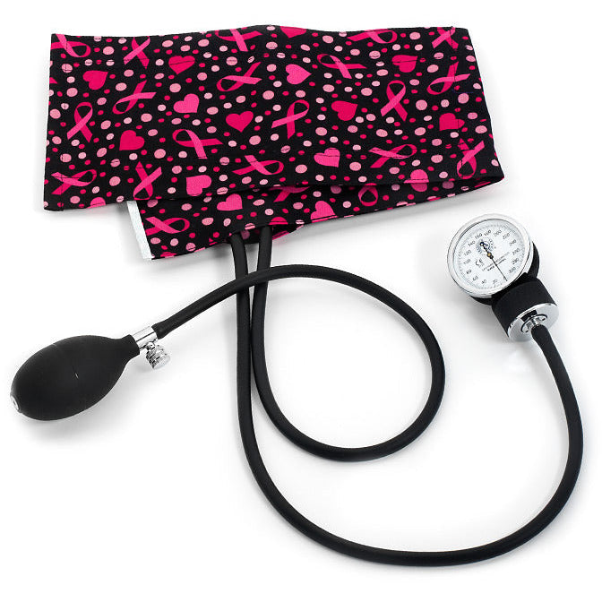 Premium Adult Aneroid Sphygmomanometer- Ribbons and Hearts Black