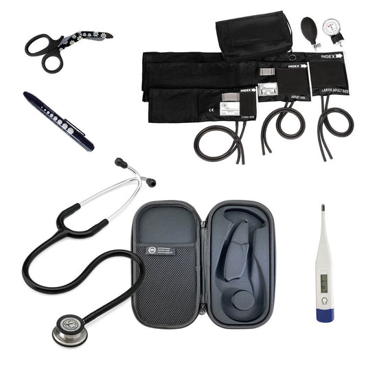 Advanced Nurses Kit Black - Littmann Classic III Stethoscope Black 5620, Sphyg, Thermometer, Scissors and More!