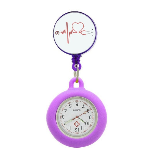 Retractable Nurses Fob Watch - Purple Heart