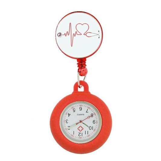 Retractable Nurses Fob Watch - Red Heart